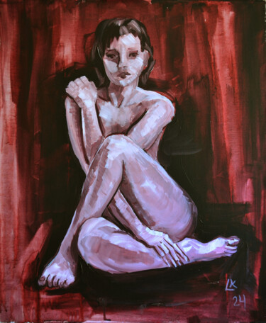 Schilderij getiteld "Beautiful nude youn…" door Lada Kholosho, Origineel Kunstwerk, Acryl Gemonteerd op Frame voor houten br…