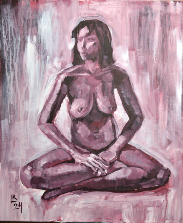 Pintura intitulada "Woman Yoga Sitting" por Lada Kholosho, Obras de arte originais, Acrílico Montado em Armação em madeira