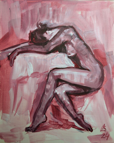 Malerei mit dem Titel "Nude woman sitting…" von Lada Kholosho, Original-Kunstwerk, Acryl Auf Karton montiert