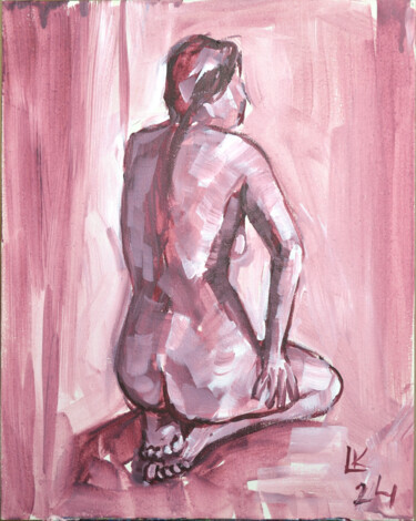 Ζωγραφική με τίτλο "A girl with a bare…" από Lada Kholosho, Αυθεντικά έργα τέχνης, Ακρυλικό Τοποθετήθηκε στο Χαρτόνι