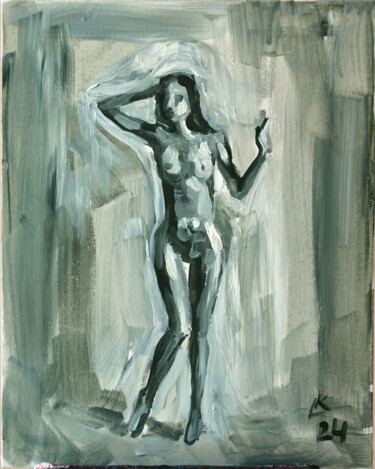 Painting titled "The slender figure…" by Lada Kholosho, Original Artwork, Acrylic Mounted on Cardboard