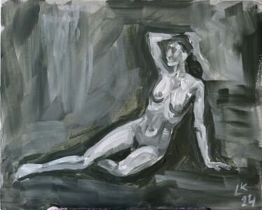 Painting titled "Beautiful nude woma…" by Lada Kholosho, Original Artwork, Acrylic Mounted on Cardboard