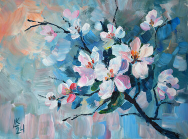 Painting titled "Bright apple blosso…" by Lada Kholosho, Original Artwork, Acrylic