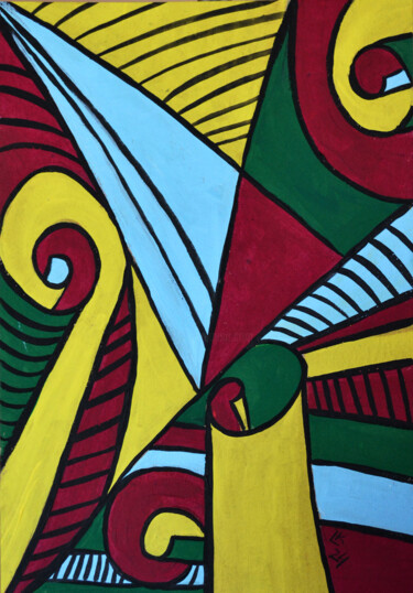 Картина под названием "Spirals and Angles" - Lada Kholosho, Подлинное произведение искусства, Акрил