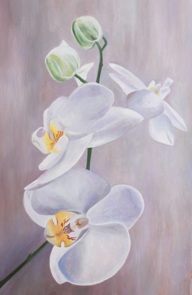 Painting titled "White Orchids" by Lada Polunina, Original Artwork, Oil