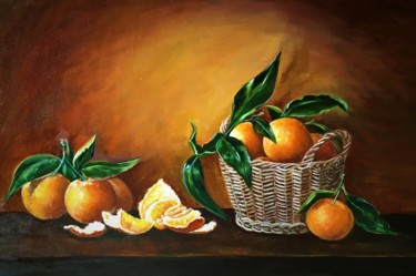 Painting titled "Still life with tan…" by Galina Dunaeva, Original Artwork, Oil Mounted on Wood Stretcher frame