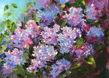 Painting titled "Lilac" by Galina Dunaeva, Original Artwork, Oil Mounted on Wood Stretcher frame