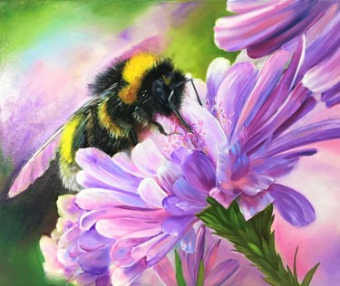 Bumblebee and nectar Painting titled "Bumblebee and nectar" by Galina Dunaeva, Original Art, Oil