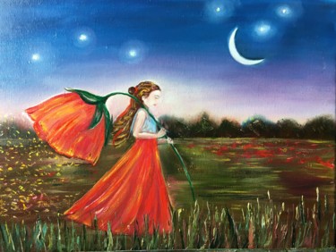 Картина под названием "Girl with poppy 3" - Galina Dunaeva, Подлинное произведение искусства, Масло Установлен на Деревянная…