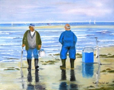 Painting titled "la pêche aux vers" by Nicole Brouillard, Original Artwork, Oil