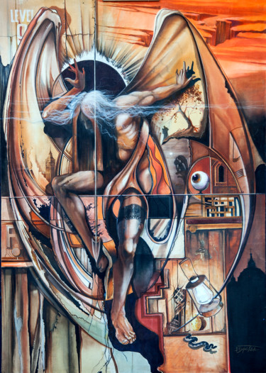 Dibujo titulada "Падение Люцифера. T…" por Vladimir Barkov Ladoyar, Obra de arte original, Conté Montado en Otro panel rígido