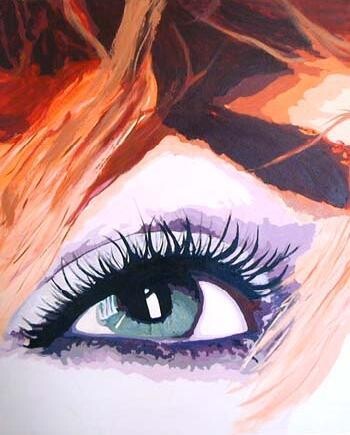 Painting titled "green eyes" by Lady Caviar, Original Artwork, Oil