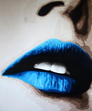 Peinture intitulée "Blue lipstick" par Lady Caviar, Œuvre d'art originale