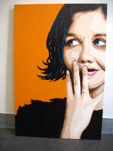 Peinture intitulée "Gaffe sur fond oran…" par Lady Caviar, Œuvre d'art originale