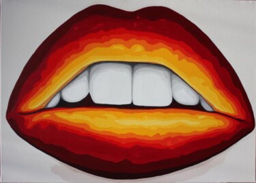 Peinture intitulée "yelow lips" par Lady Caviar, Œuvre d'art originale