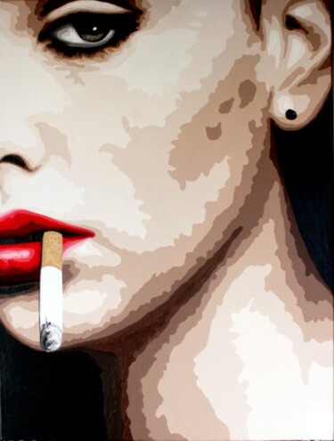 Malerei mit dem Titel "La fumeuse" von Lady Caviar, Original-Kunstwerk, Acryl
