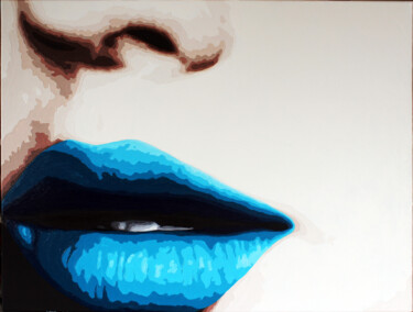 Картина под названием "Blue lipstick" - Lady Caviar, Подлинное произведение искусства, Акрил