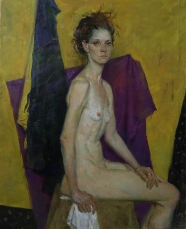 Painting titled "Обнаженная модель" by Anastasia Grin, Original Artwork, Oil Mounted on Wood Stretcher frame