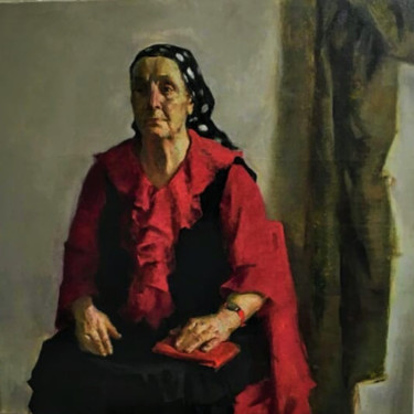 Painting titled "Дама в красном" by Anastasia Grin, Original Artwork, Oil Mounted on Wood Stretcher frame