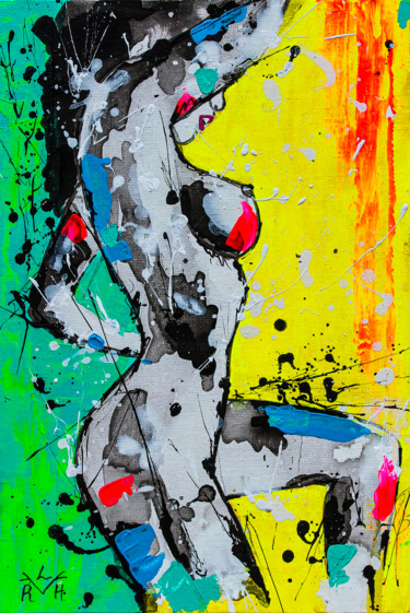Картина под названием "Femme fatale" - Lady Redhorns, Подлинное произведение искусства, Акрил