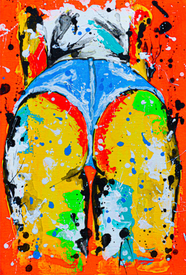 Malerei mit dem Titel "Neon Orange" von Lady Redhorns, Original-Kunstwerk, Acryl