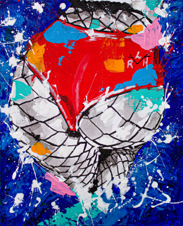Картина под названием "Red and Blue" - Lady Redhorns, Подлинное произведение искусства, Акрил