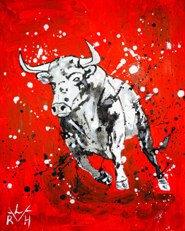 Картина под названием "Bull Market" - Lady Redhorns, Подлинное произведение искусства, Акрил