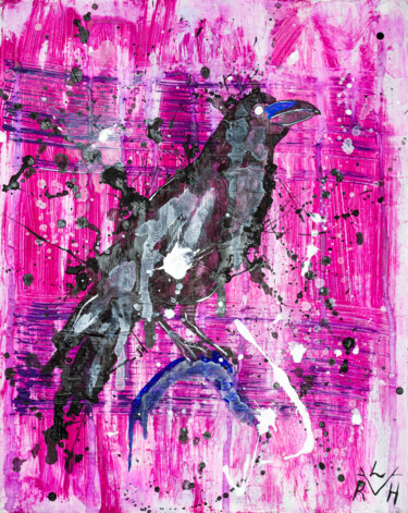 Peinture intitulée "Dusk Raven" par Lady Redhorns, Œuvre d'art originale, Acrylique