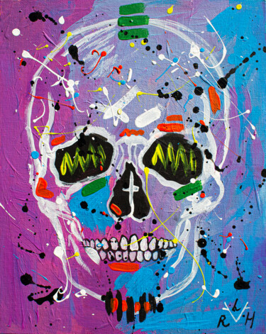 Painting titled "Blue Skull" by Lady Redhorns, Original Artwork, Acrylic
