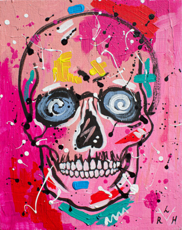 Schilderij getiteld "Pink Skull" door Lady Redhorns, Origineel Kunstwerk, Acryl