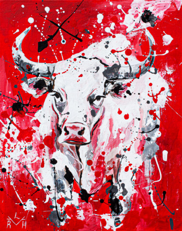 Painting titled "White Bull" by Lady Redhorns, Original Artwork, Acrylic