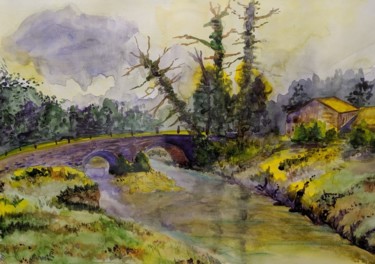 Painting titled "The bridge" by Dark Altavista, Original Artwork, Watercolor