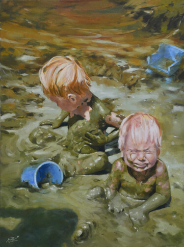 Painting titled "Children's happines…" by Artem Lozhkin, Original Artwork, Oil
