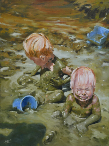 Schilderij getiteld "Children's happines…" door Artem Lozhkin, Origineel Kunstwerk, Olie