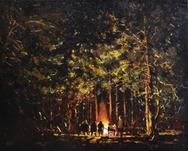 Malerei mit dem Titel "BONFIRE" von Artem Lozhkin, Original-Kunstwerk, Öl