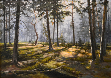 Painting titled "Morning forest" by Artem Lozhkin, Original Artwork, Oil