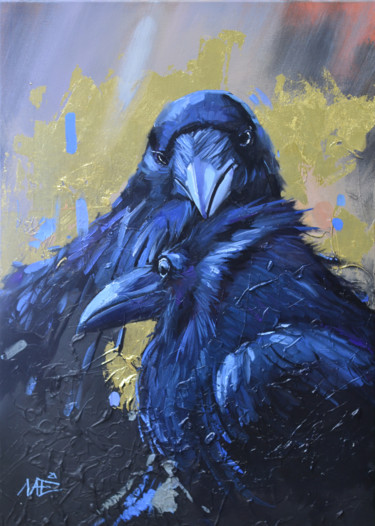 Painting titled "CROW" by Artem Lozhkin, Original Artwork, Oil