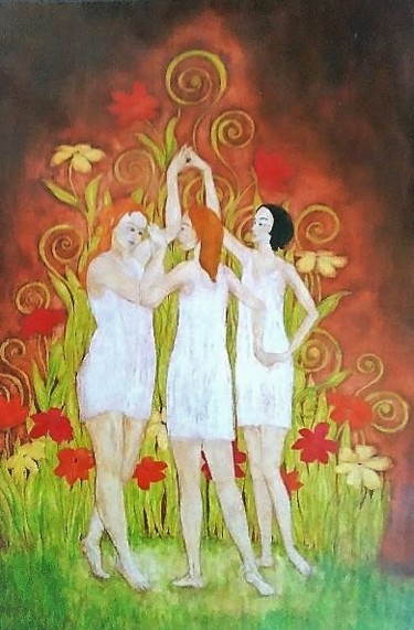 Painting titled "Les Trois Grâces" by Laetitia Piazzoli, Original Artwork, Acrylic Mounted on Wood Stretcher frame