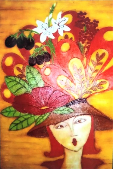 Malerei mit dem Titel "Gogo chapeau" von Laetitia Piazzoli, Original-Kunstwerk, Acryl Auf Keilrahmen aus Holz montiert