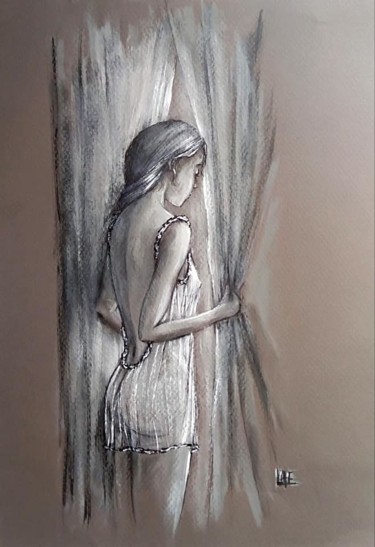 Drawing titled "Attente" by Laetitia Piazzoli, Original Artwork, Pencil