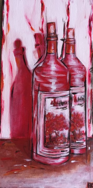Painting titled "Bouteilles de rouge" by Laetitia Piazzoli, Original Artwork, Acrylic Mounted on Wood Stretcher frame