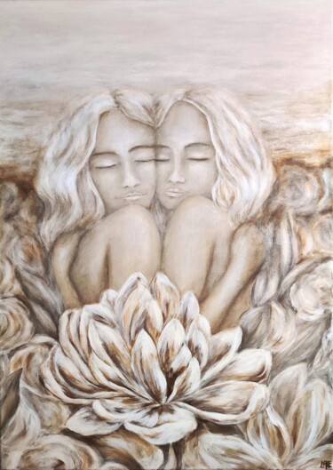 Painting titled "La tendresse 3" by Laetitia Piazzoli, Original Artwork, Acrylic Mounted on Wood Stretcher frame
