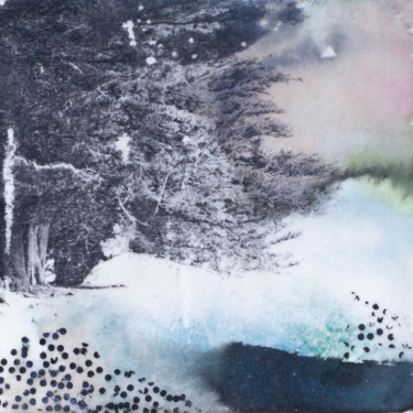 Painting titled "La forêt sur la mer…" by Laetitia Vasseur, Original Artwork, Encaustic Mounted on Wood Panel