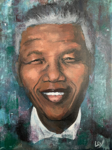 Painting titled "Nelson Mandela, por…" by Laetitia Boussouf Vignoles, Original Artwork, Acrylic