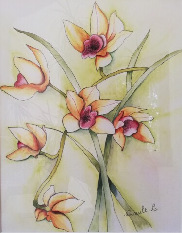 Ζωγραφική με τίτλο "Orchidées #artistsu…" από Laetitia Chambault, Αυθεντικά έργα τέχνης, Ακουαρέλα