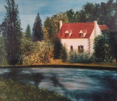 Peinture intitulée "Maison au bord du c…" par Laetitia Chambault, Œuvre d'art originale, Huile