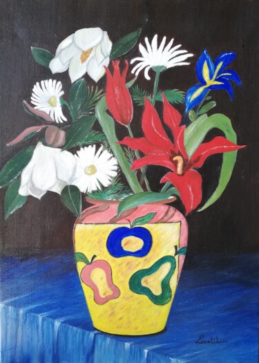 Malerei mit dem Titel "Vase de fleurs" von Laetitia Chambault, Original-Kunstwerk, Öl