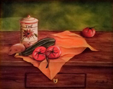 Painting titled "Dans la cuisine/ Co…" by Laetitia Chambault, Original Artwork, Oil