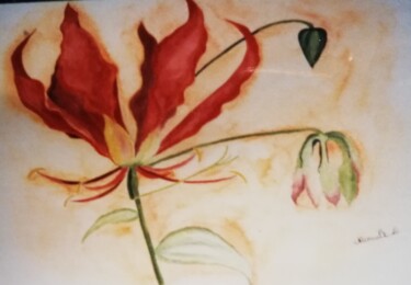 Pittura intitolato "Fleur aquarelle" da Laetitia Chambault, Opera d'arte originale, Acquarello