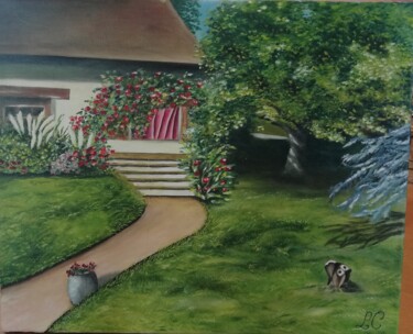 Painting titled "Maison à la campagne" by Laetitia Chambault, Original Artwork, Oil